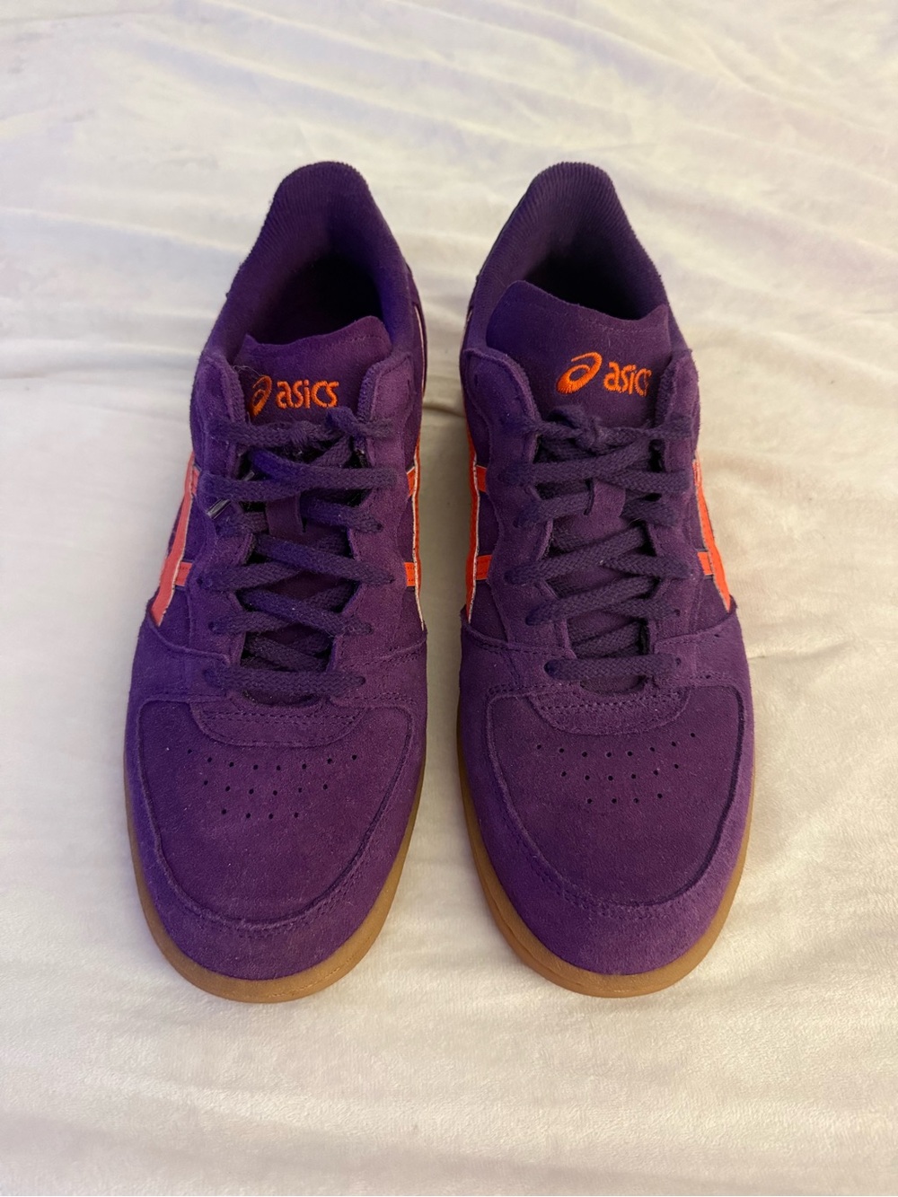 ASICS Men's Purple Suede Sneakers with Orange Logo